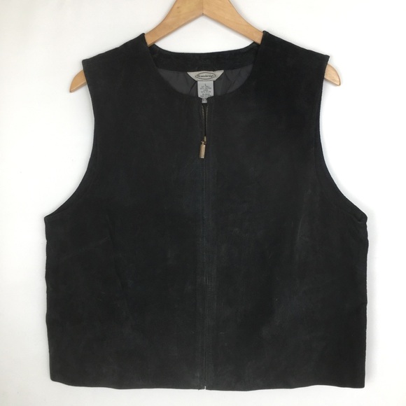 Vintage Y2K Women’s Suede Vest Stonebridge Black Zip Front Size Large Western - Picture 1 of 11